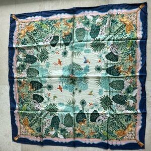 Museum of Fine Arts Boston 100% Silk Jungle Print Square Scarf - Green & Navy